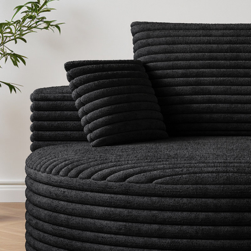 Fauteuil demi-tonneau 50 po, Velours côtelé noir