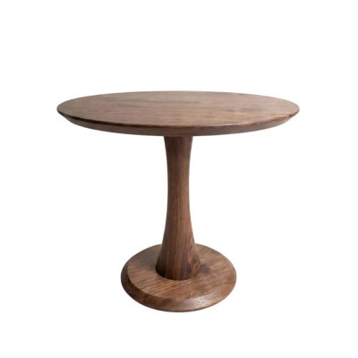 Alya Solid Walnut Wood Round Dining Table - Handcrafted Sculptural Pedestal Dining Table with 30" Height