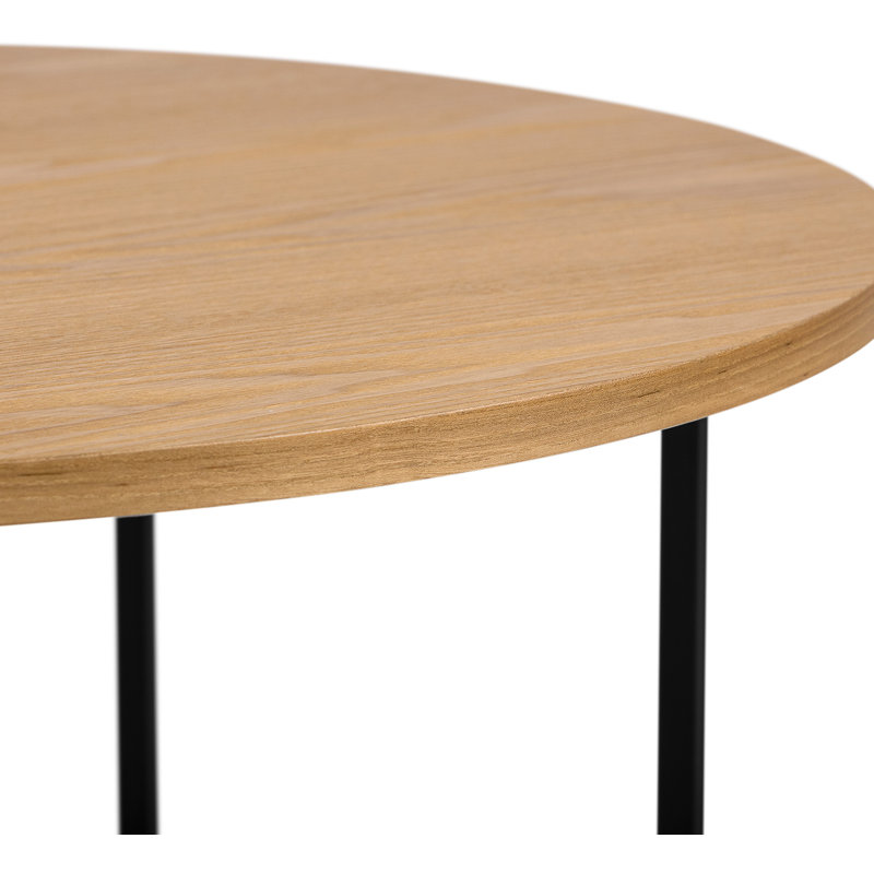 Natural Round Wood and Metal Coffee Table with Black Base