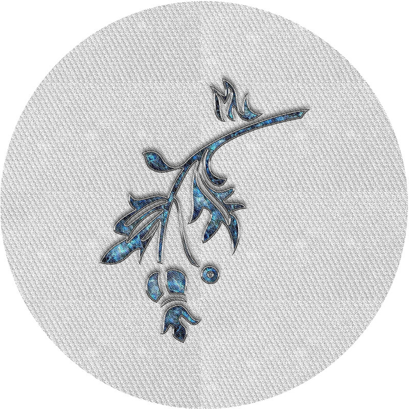 Tapis gris/noir/bleu à motifs, Rond 6 pi