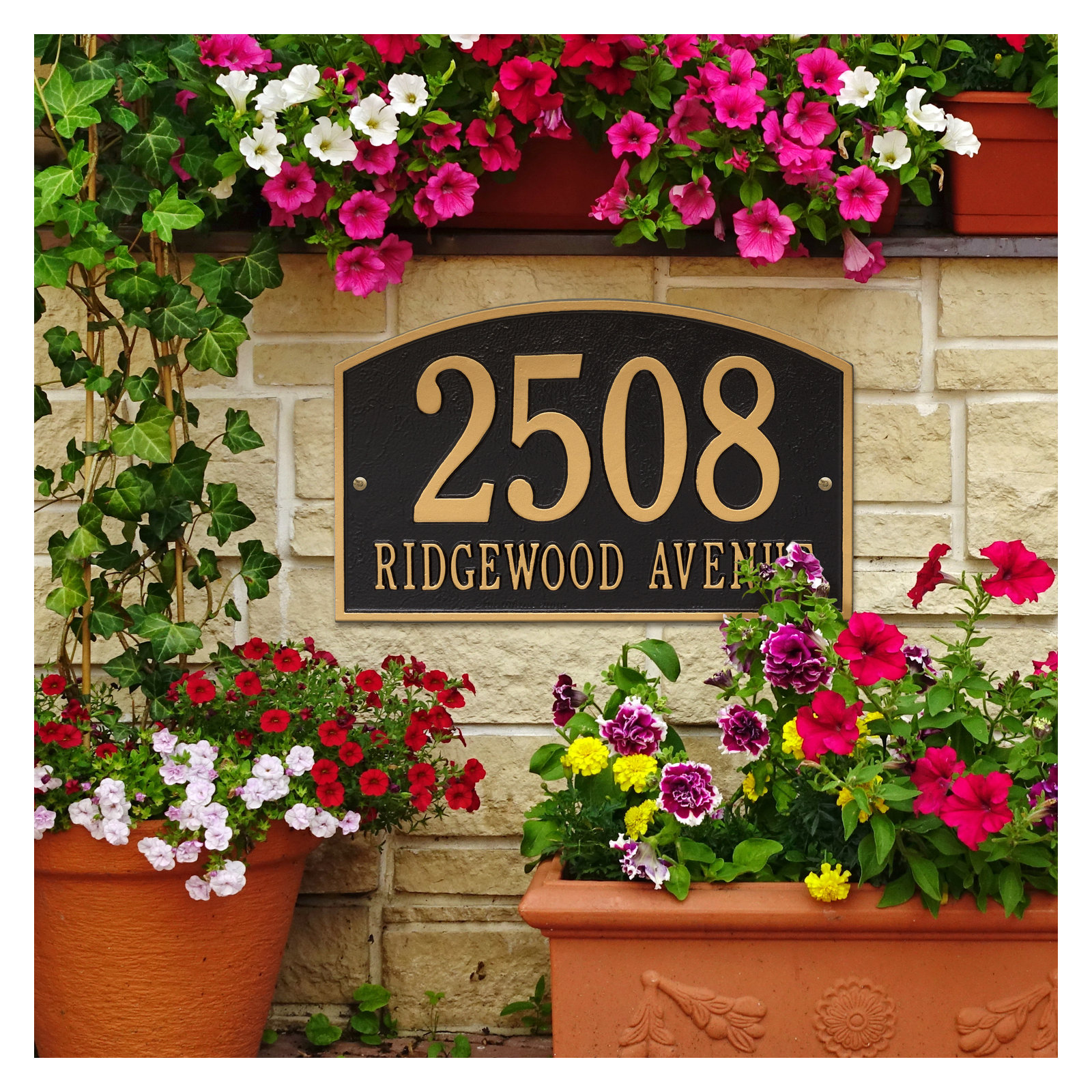 Legacy 2-Line Wall Address Plaque, Black / Gold, Yes