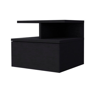 Black Nightstand With 1 Drawer And 2 Shelf For Bedroom Convenience In Fascinating