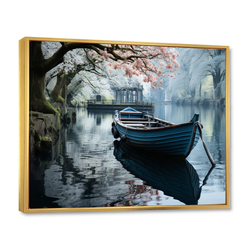 Blia " Germany Canal Tranquillity ", H 30 po x l 40 po x P 1,5 po, Cadre flottant doré