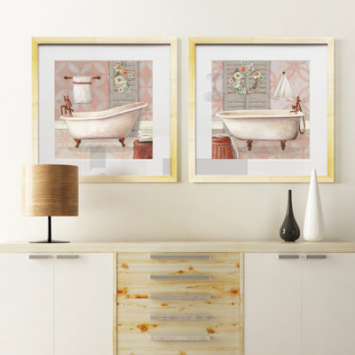 Blushing Bath I - Matted and Framed Under Acrylic Glass, Set of 2, Large Living Room Wall Art