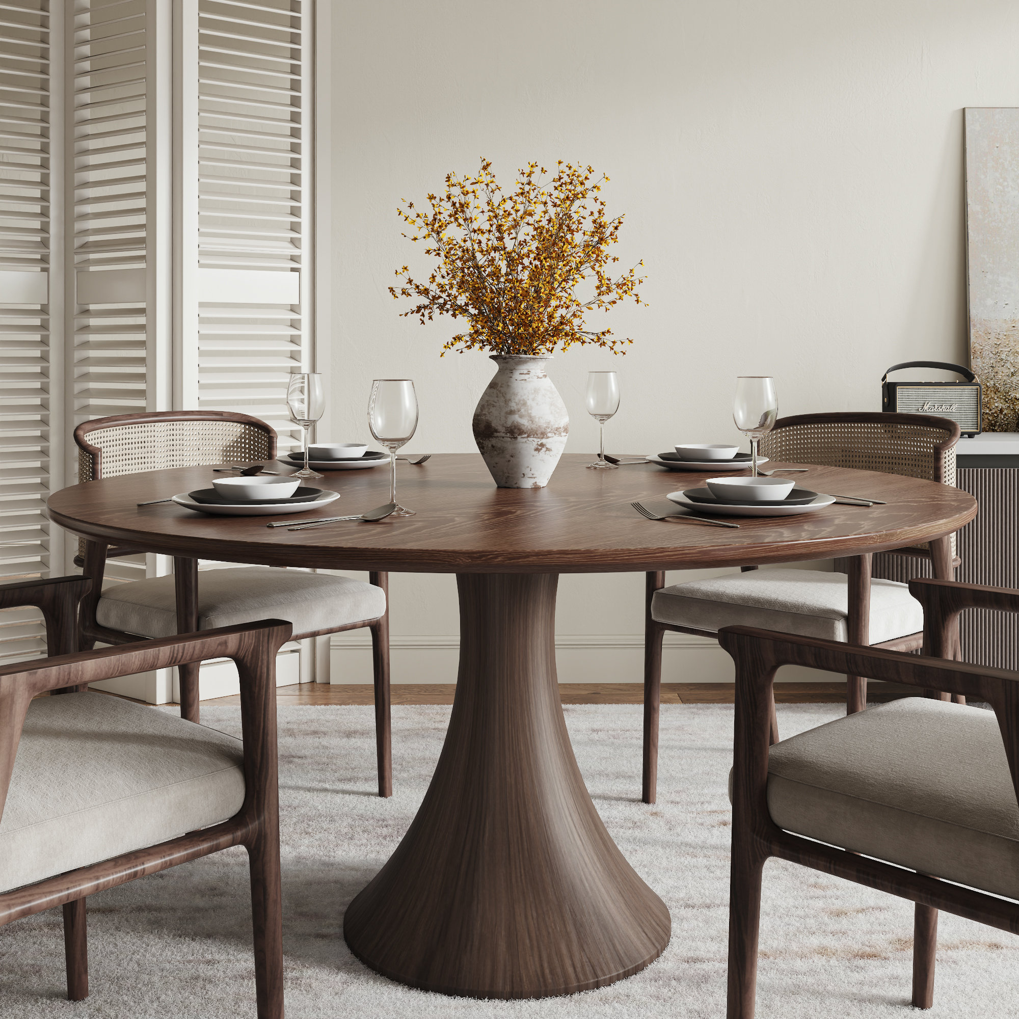 George Oliver Dark Brown Thick Walnut Tone Solid Wood Dining Table ...