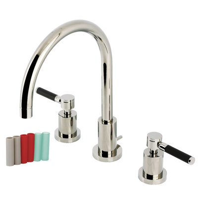 Kingston Brass Kaiser Two-Handle 3-Hole Deck Mount Widespread Bathroom Faucet with Brass Pop-Up Drain