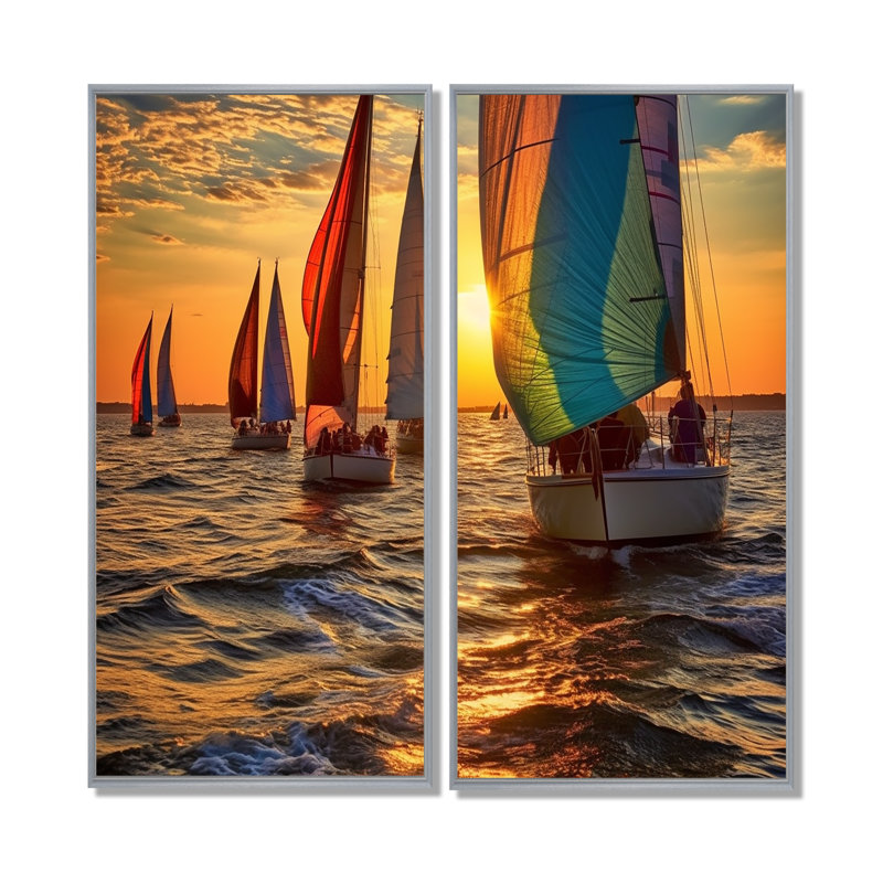 Boating Bliss II - sports nautiques, impressions sur toile 2 panneaux, H 40 po x l 40 po, Impression encadrée flottante