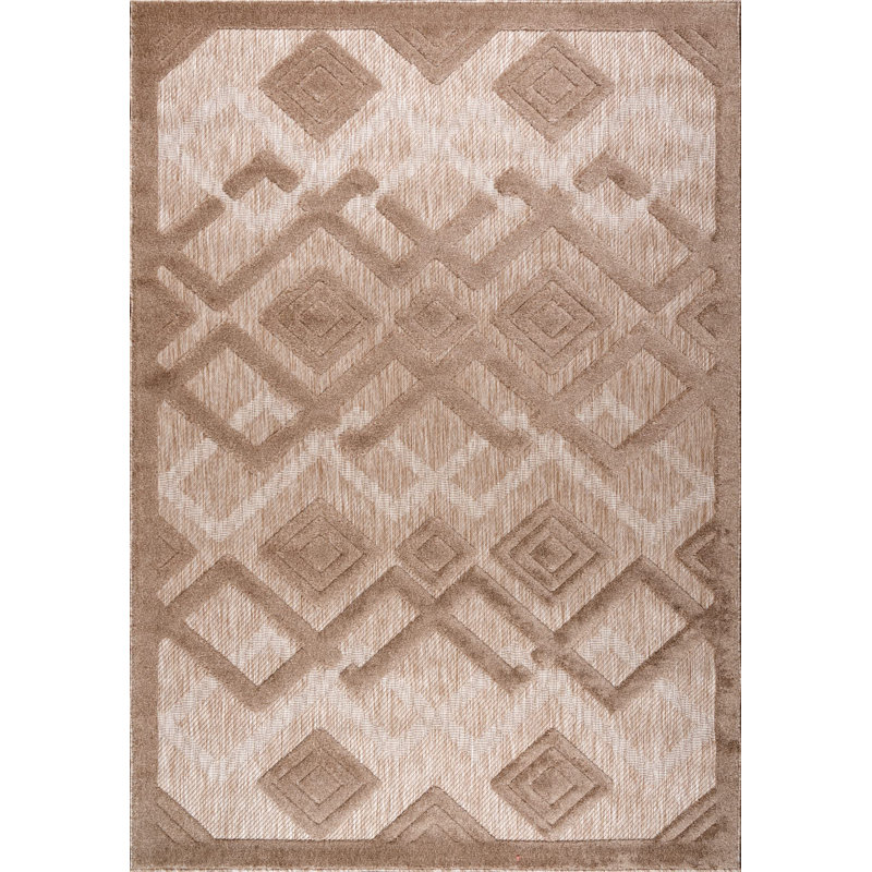 Tapis d'extérieur contemporain géométrique beige, Rectangle 9 pi x 12 pi 5 po
