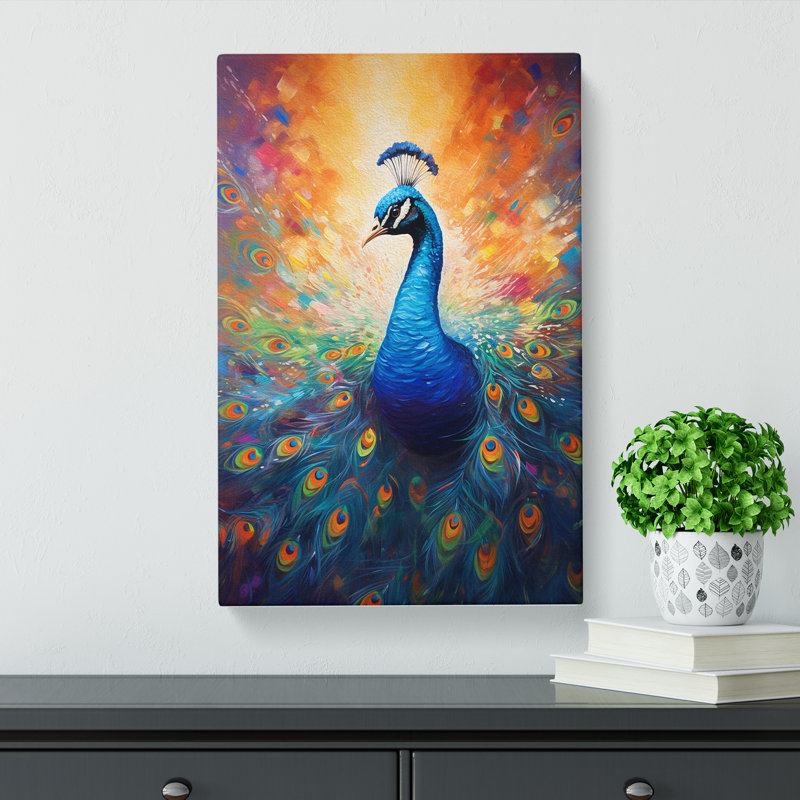 Peacock Action - Print, 76cm H x 50cm W x 3cm D