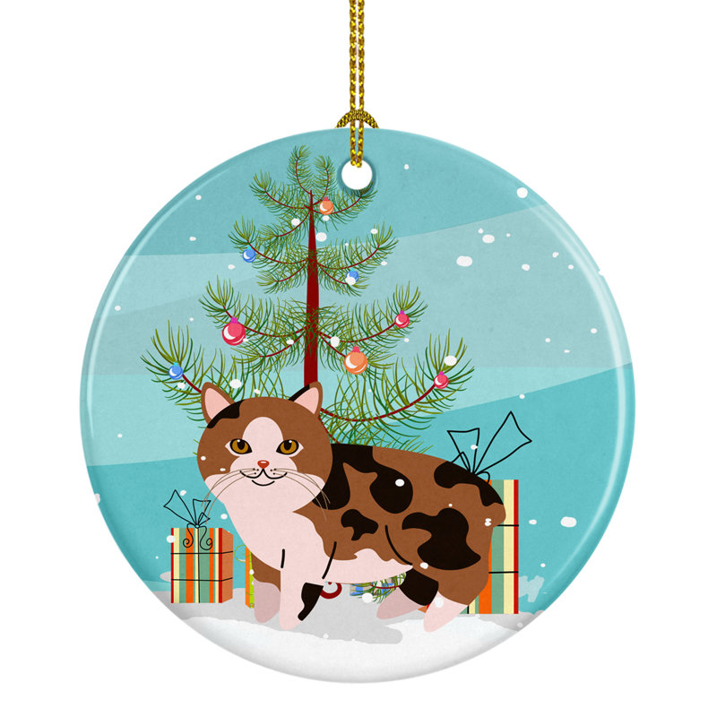 Ornement en céramique pour fêtes manx chat merry christmas tree