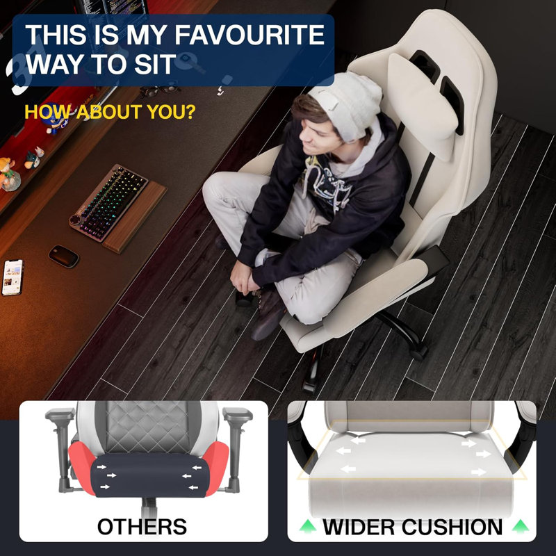 Ergonomic Game Chair with Massage Waist Pillow, Grey