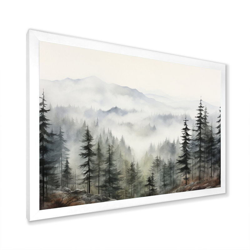 «Pine Misty Mountain II» sur toile, Cadre photo unique, H 30 po x l 40 po, Blanc