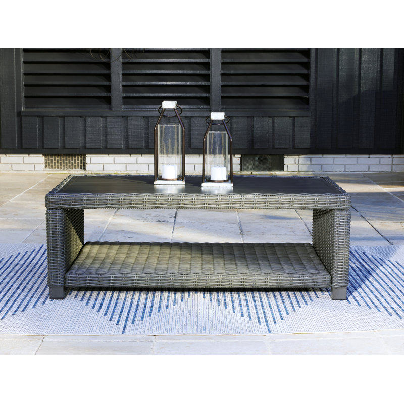 Table basse d'extérieur en osier avec tablette Erdita
