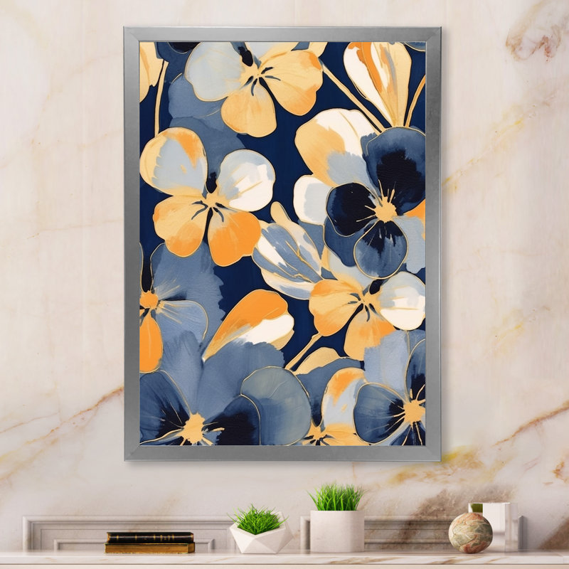 «Black and Yellow Minimalisme Pansies I», reproduction sur toile, H 20 po x l 12 po x P 1 po, Cadre photo argenté