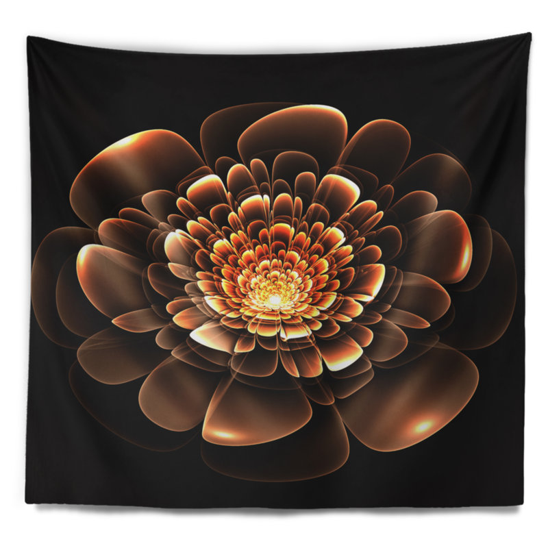 Tapisserie florale scintillante à motif floral brun et jaune, H 50 po x l 60 po