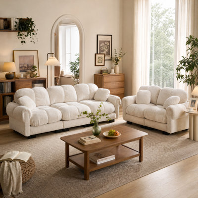 2-piece modular sofa set, chenille sofa set including a two-seater and a three-seater sofa, cloud-like comfortable sofas with throw pillows, 5-seater deep-seated sofa (ideal for the living room)