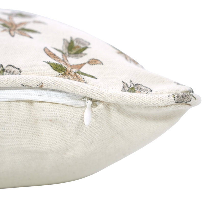 Housse de coussin en coton imprimé à la main avec passepoil Fab Divine, Carré 14 po