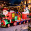 Train de Noël gonflable avec père Noël, bonhomme de neige, pingouin et boîtes-cadeaux