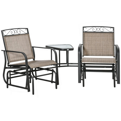 Fauteuil oscillant d'extérieur avec table basse, balancelle de patio à 2 places avec toile respirante pour la cour, le jardin et le porche, brun