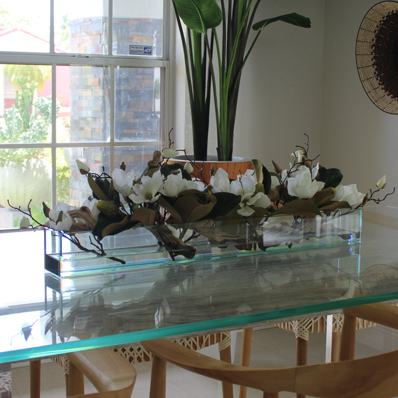 Magnolia Arrangement in Planter, 10" H x 24" W x 7" D, White