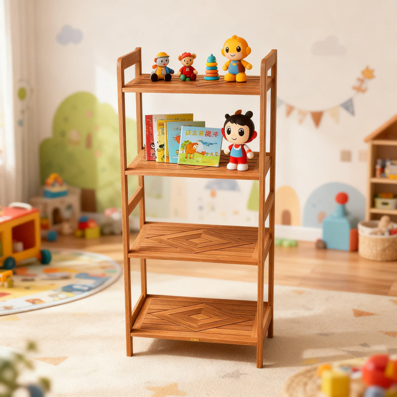Support à 4 tablettes en teck pour salle de bain, cuisine et salon, porte-serviettes imperméable, support de douche et présentoir de plantes, H 48 po x L 21 po x l 13 po