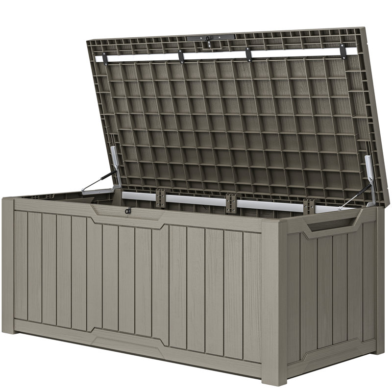 Quartey 120 Gallons Resin Deck Box with Soft Close Mechanism, Light Taupe