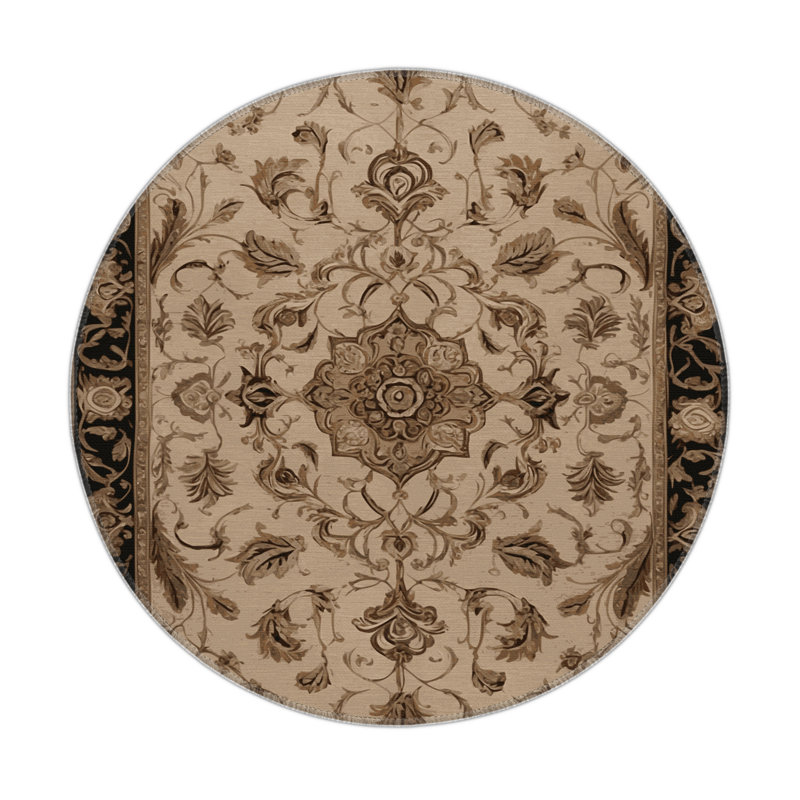 French Brown Indoor and Outdoor Area Rug, Round 5'