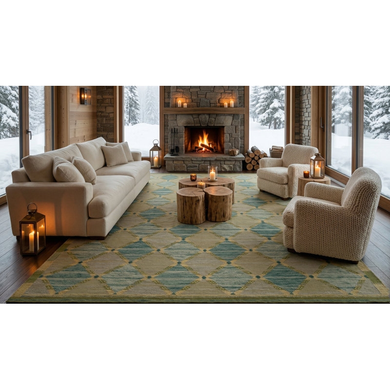 Candinavian Custom Rugs In Blue, Green Trellises By Rug & Kilim, Rectangle 10' x 14'
