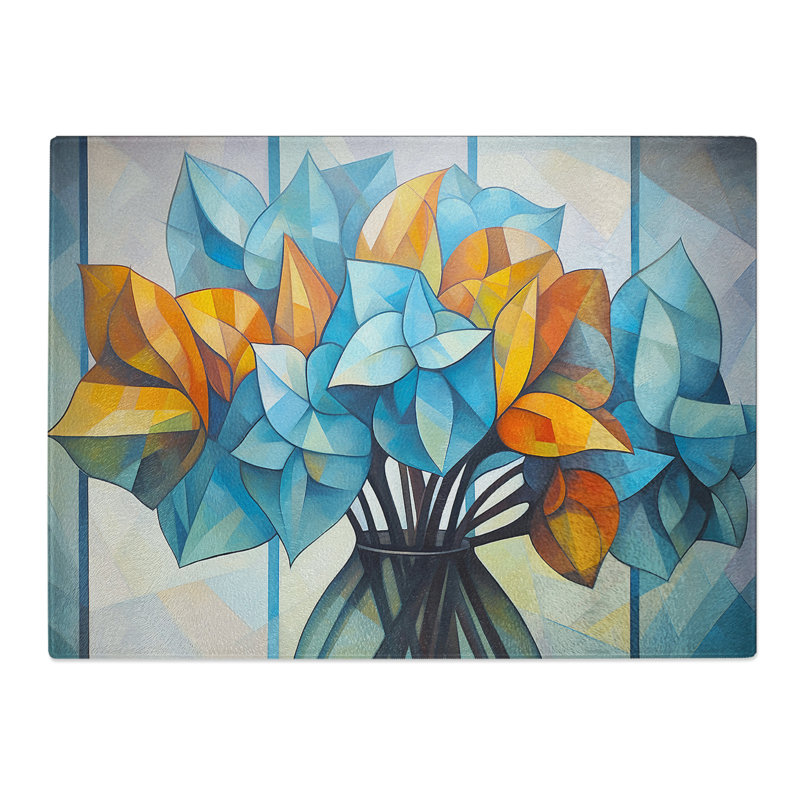 Hydrangea Cubism  Glass Chopping Board
