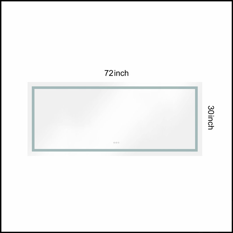 Miroir de salle de bain 72 x 30 pouces à DEL avec éclairage à intensité variable anti-buée, à mémoire de forme et à intensité variable pour les salles de bain modernes