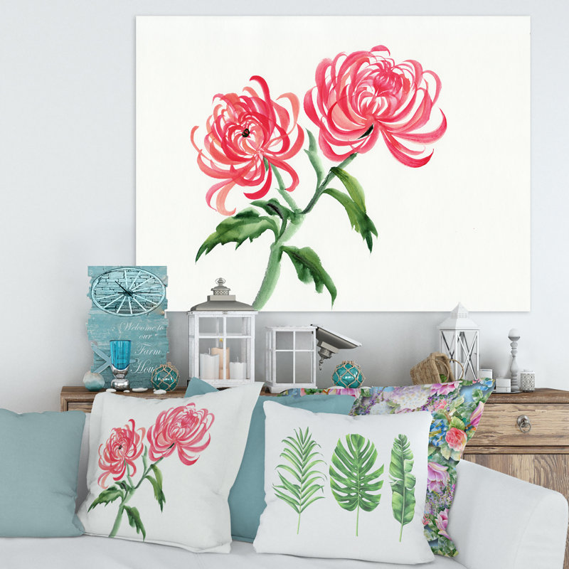 Fleur de chrysanthème rétro - peinture sur toile, H 24 po x l 32 po x P 1 po, Toile tendue