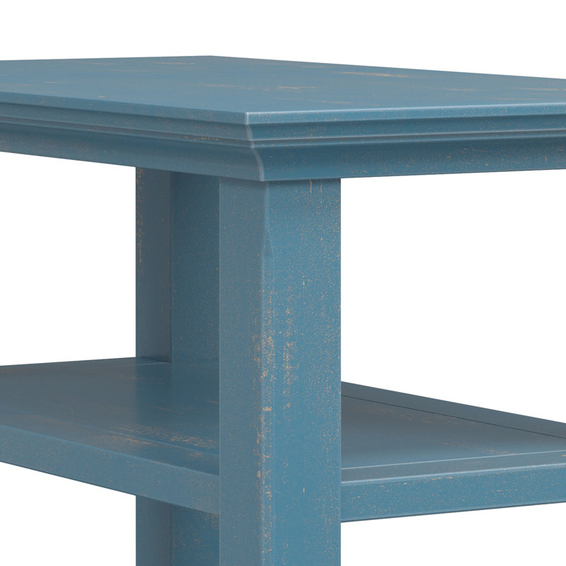 Table de bout transitionnelle en bois massif avec 2 tablettes ouvertes Acadian, H 20 po x l 14 po x P 24 po, Bleu