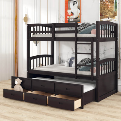 Estabanez Twin over Twin 3 Drawer Solid Wood Standard Bunk Bed with Trundle by Harriet Bee -  A98202D2416443418895485BE8AC4B94