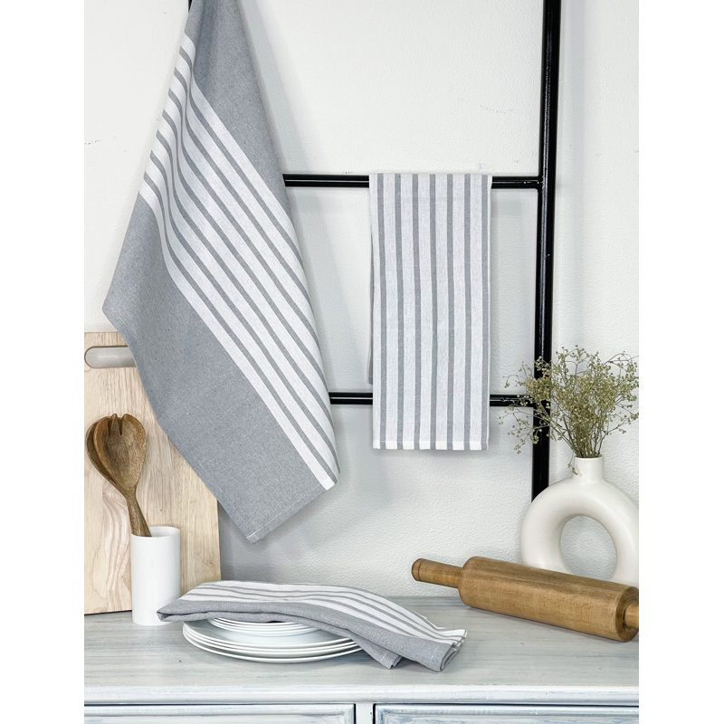 Torchon en coton rayé, Gris / blanc
