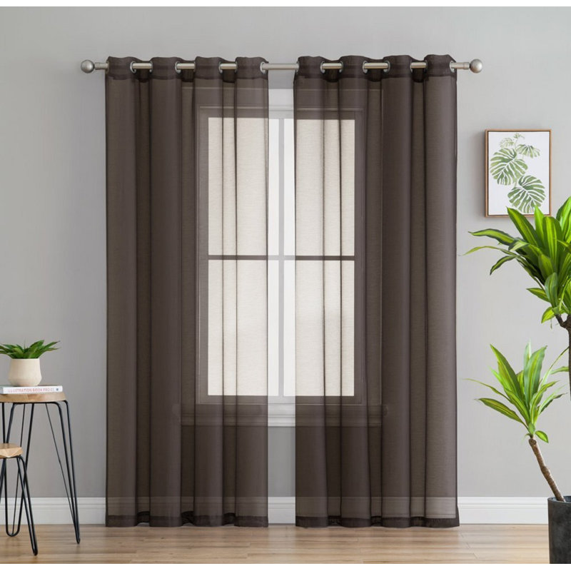 Carmille Semi-Sheer Grommet Curtain Panels, 54" W x 84" L, Chocolate Brown
