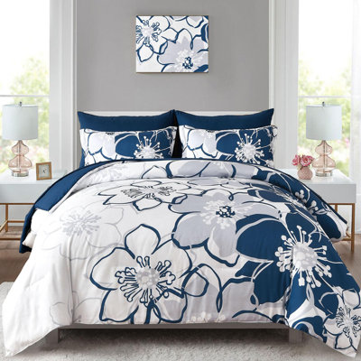 Ensemble d'édredon floral 7 pièces, literie en microfibre douce avec draps pour toutes les saisons