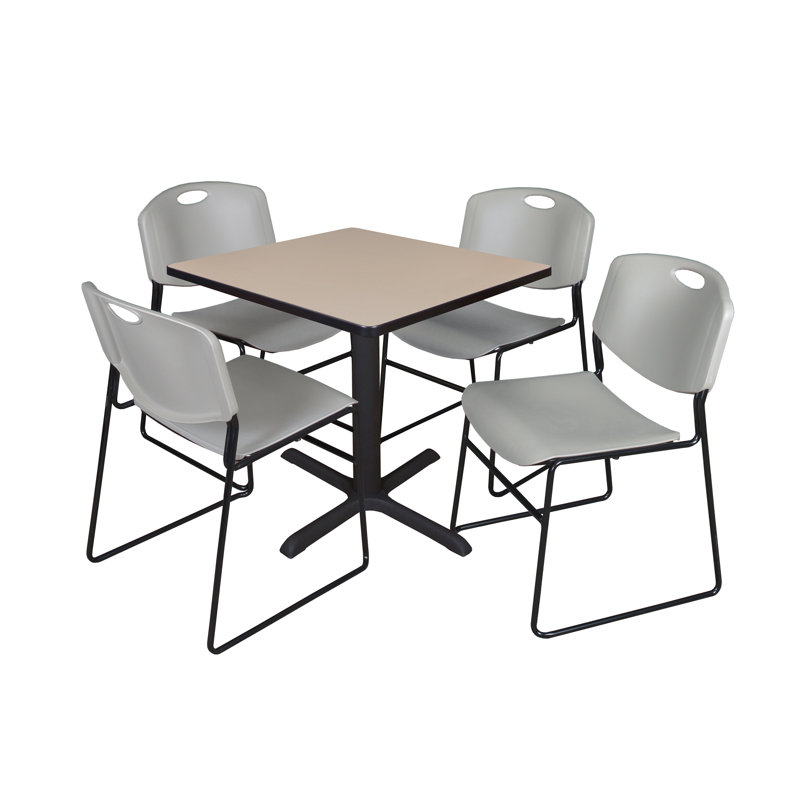 Kee Square Breakroom Table and Chair Set, 29" H x 30" L x 30" D, Cherry/Grey