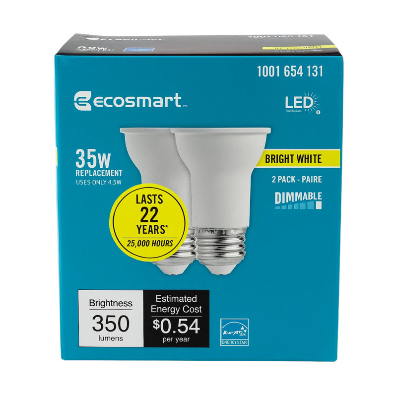 Ampoule DEL Energy Star à intensité variable Par16 à intensité variable de 35 watts Ecosmart - blanc éclatant (ensemble de 12)