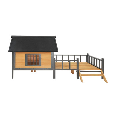 Unique All-Around Iron Frame,Outdoor Large Wooden Cabin House Style Wooden Dog Kennel