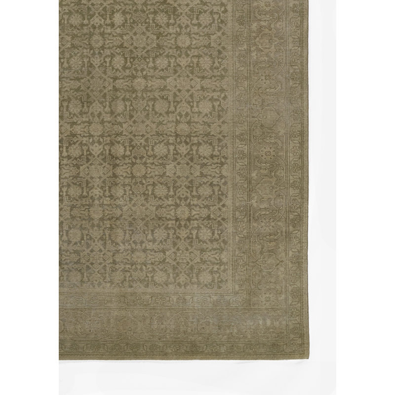 Hand Knotted Wool Oriental Area Rug in Dark Green, Rectangle 10' x 14'