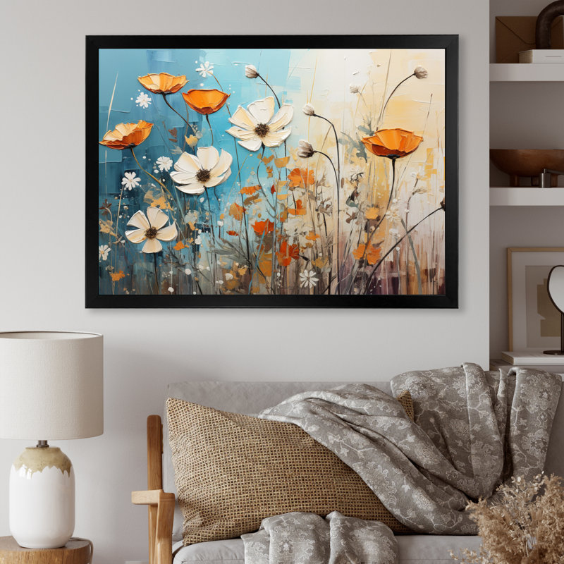 Meadow Whispers Collage IV - Modern Canvas Art Print, Cadre photo noir, H 16 po x l 32 po