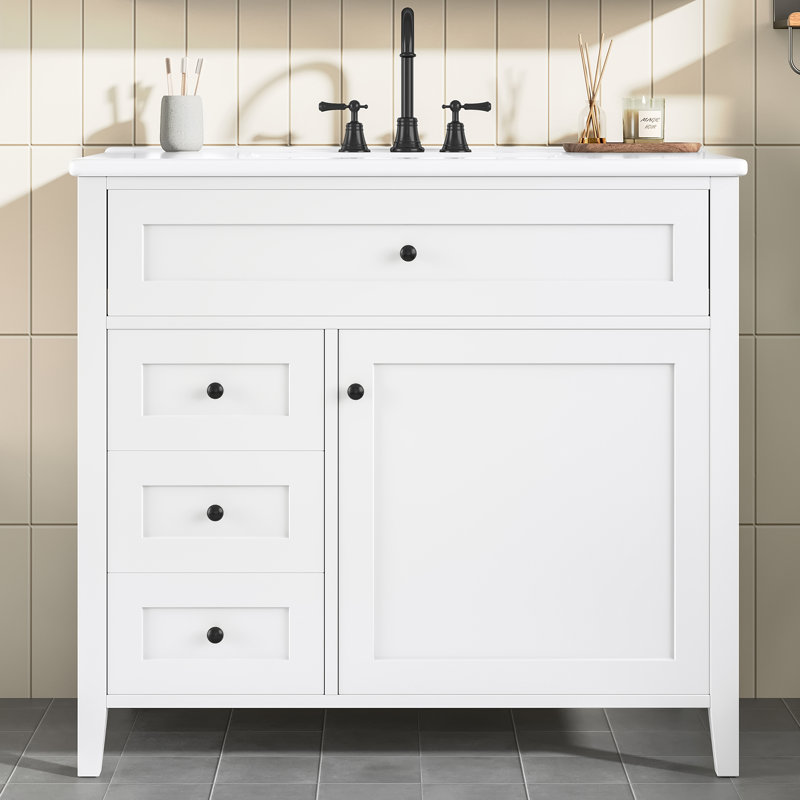 Meuble-lavabo blanc 36 po avec lavabo, Blanc/Noir