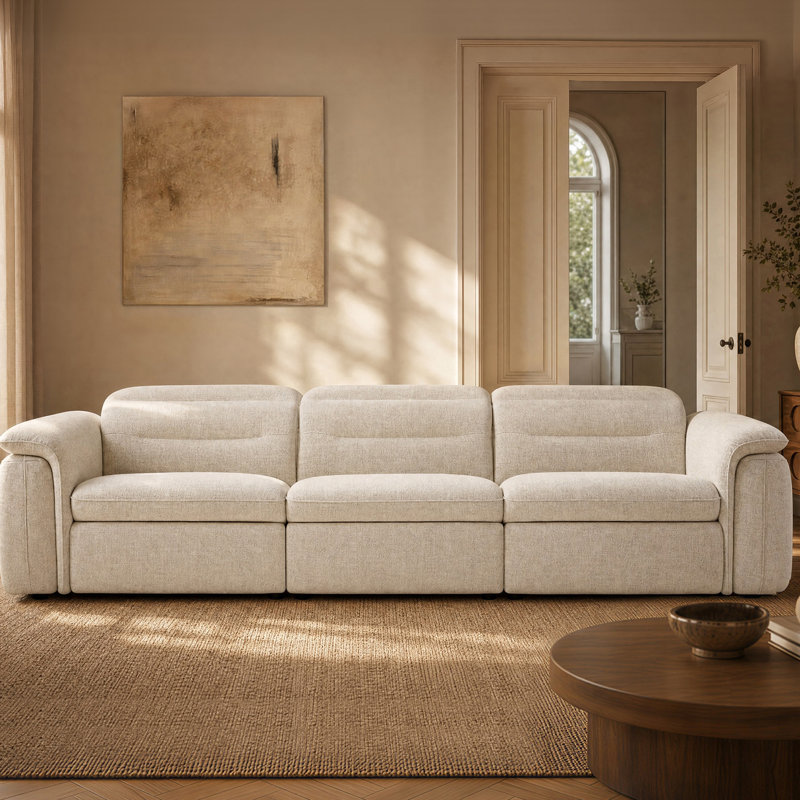 Canapé inclinable électrique Bauhaus Zero-Wall de 123,6 po avec 2 sièges électriques + 1 siège fixe — Dégagement de 4,25 po