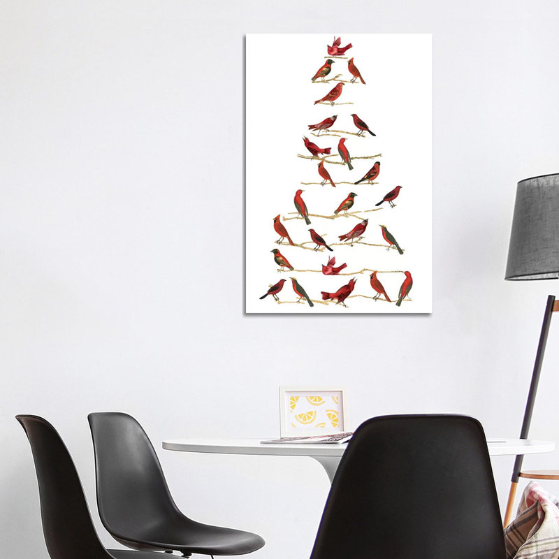 «Red Bird Christmas Collection B» par Studio W - reproduction imprimée, Toile tendue, H 40 po x l 26 po x P 1,5 po