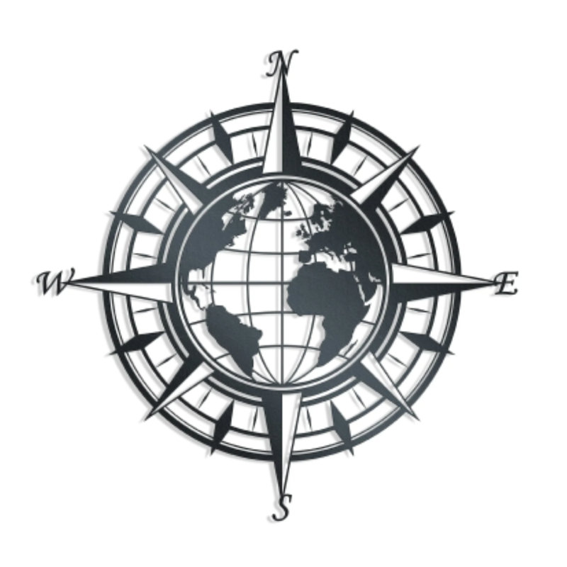 MARBLE-Compass Wall Art-Gold, Black