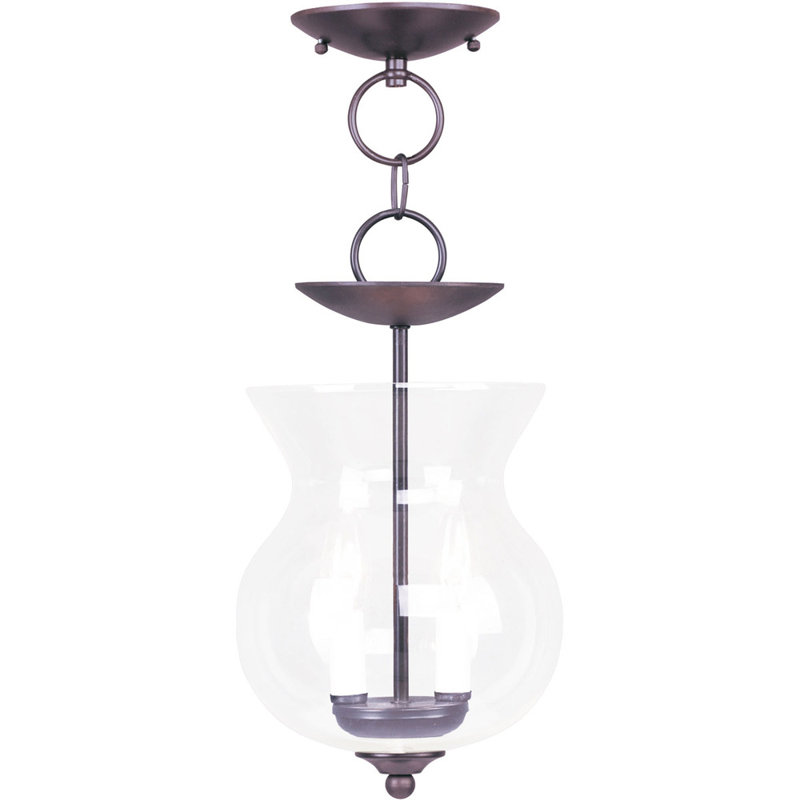 Lorri 2 - Light Unique/Statement Pendant, Clear Glass, 14" H x 8.25" W x 8.25" D, Bronze