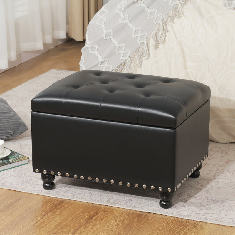 Banc de rangement avec repose-pieds en similicuir, Noir