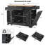 Îlot de cuisine cannelé K&K avec armoire de rangement pour poubelle, prise de courant, support de rangement interne, îlots de cuisine roulants sur 5 roues avec 3 tiroirs, 3 supports latéraux ouverts pour poubelle de 10 gallons, noir-1440802089