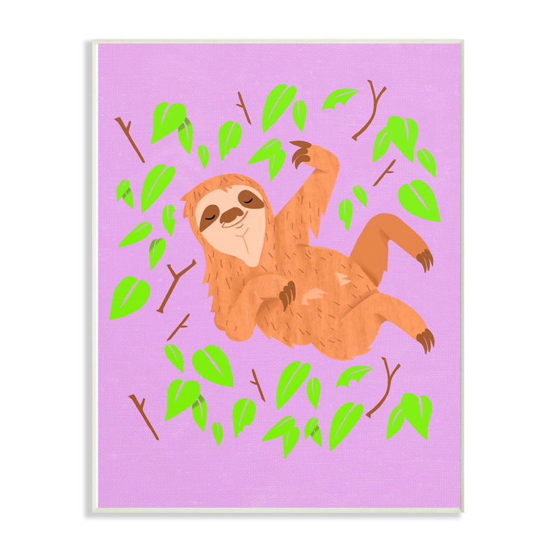 Art paresseux Bodkins paresseux en feuilles vertes sur fond rose, H 13 po x l 19 po x P 0,5 po, Plaque murale