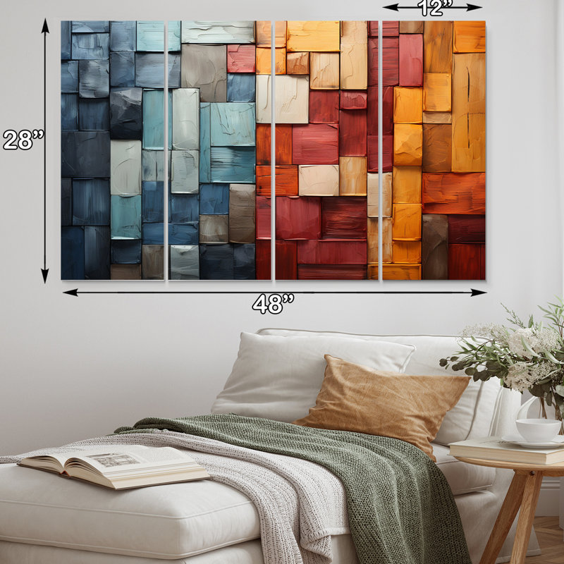 Chyan " Forest Red Wood Collage I " 4 - Pieces